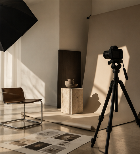 AI-generated editorial photography and content production scene